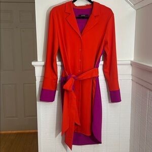 Badgley Mischka Orange & Purple Colorblock Long Sleeve Designer Dress size 4